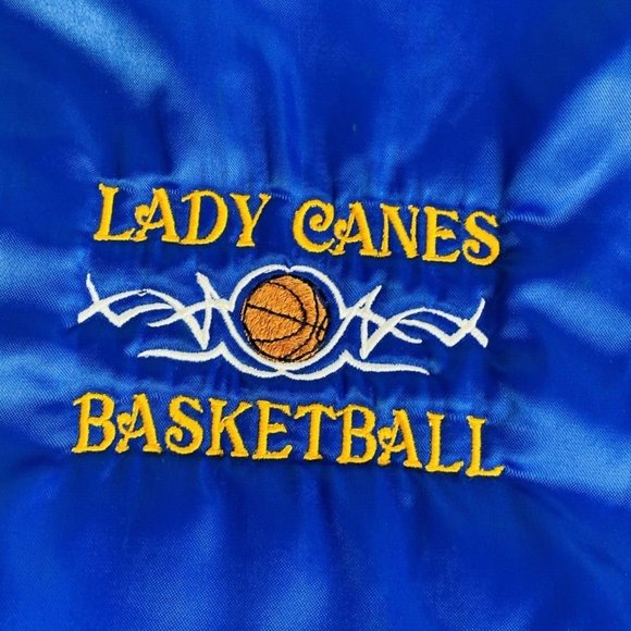 VTG Brooklyn Basketball 90s Lady Canes Varsity Bomber Jacket Sz XL Auburn Royal - Picture 3 of 15